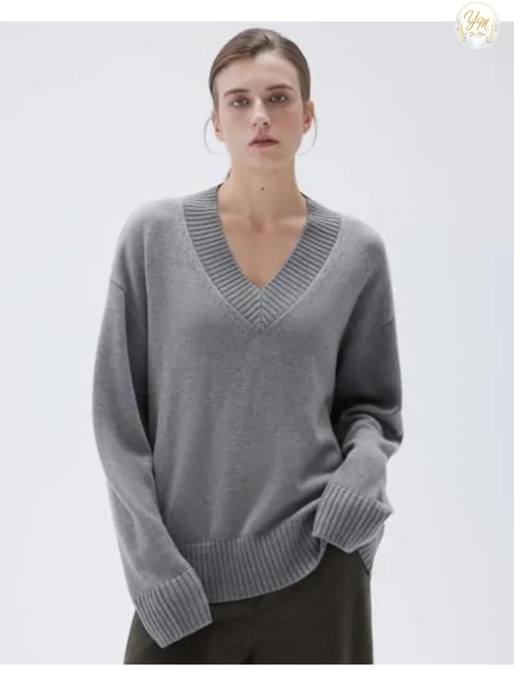 Cashmere Blend Oversized V-Neck Long Sleeve Pullover Sweater